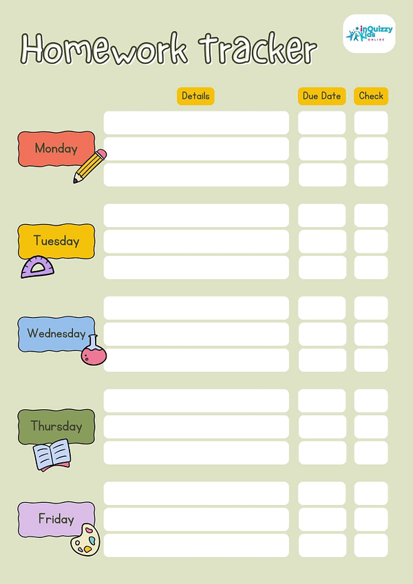 Free Homework Tracker Beige