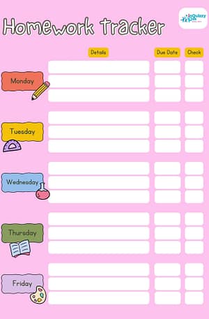 Free Homework Tracker Pink