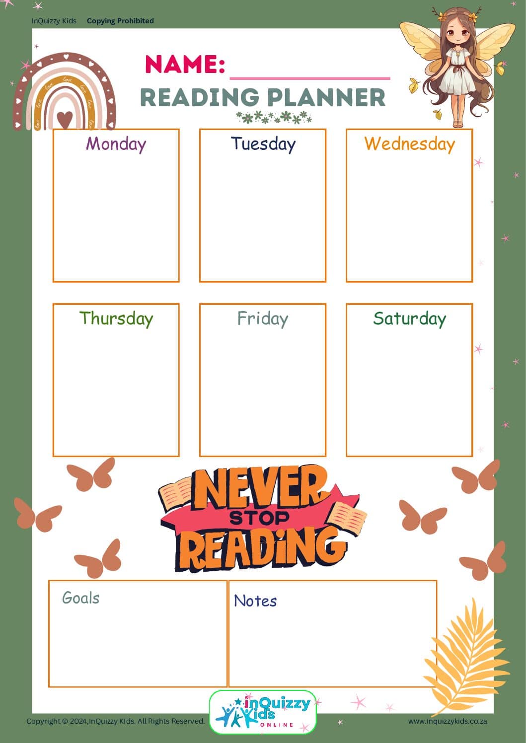 Reading Planner Rainbow - Free Download